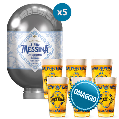 5 Fusti di Birra Messina Cristalli di Sale Blade 8 lt + 6 Bicchieri Messina  OMAGGIO 