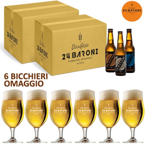 24 Bt di Birra Artigianale 24 Baroni cl 33 + 6 Calici in OMAGGIO 