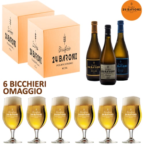 12 Bt di Birra Artigianale 24 Baroni cl 75 + 6 Calici in OMAGGIO 