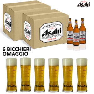 48 bt Birra Asahi 33 cl + 6 Bicchieri in OMAGGIO