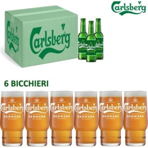 24 bt di Birra Carlsberg 33 cl + 6 Bicchieri Carlsberg