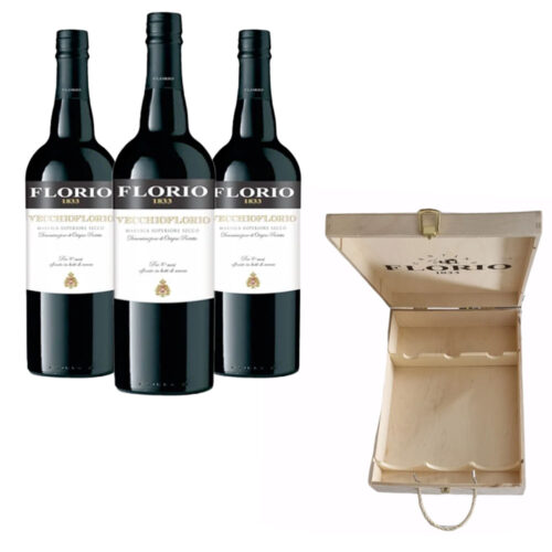 3 bt di Marsala Vecchio Florio Secco DOC Cl 75 + Confezione regalo Cassetta di legno