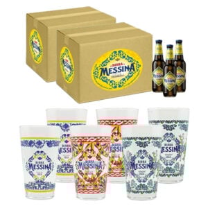 48 bt di Birra Messina cl 33 + 6 Bicchieri Misti Messina cl 20 in Omaggio