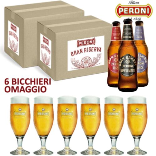 48 Birra Peroni Gran Riserva 33 cl + 6 Calici 20 cl in OMAGGIO