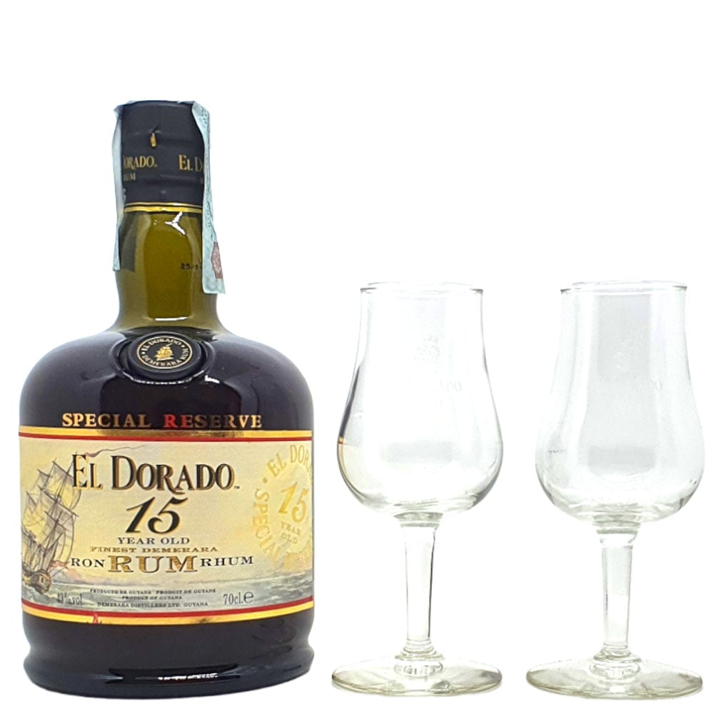 Rum El Dorado 15 Anni cl 70 + 2 Bicchieri Astucciato 