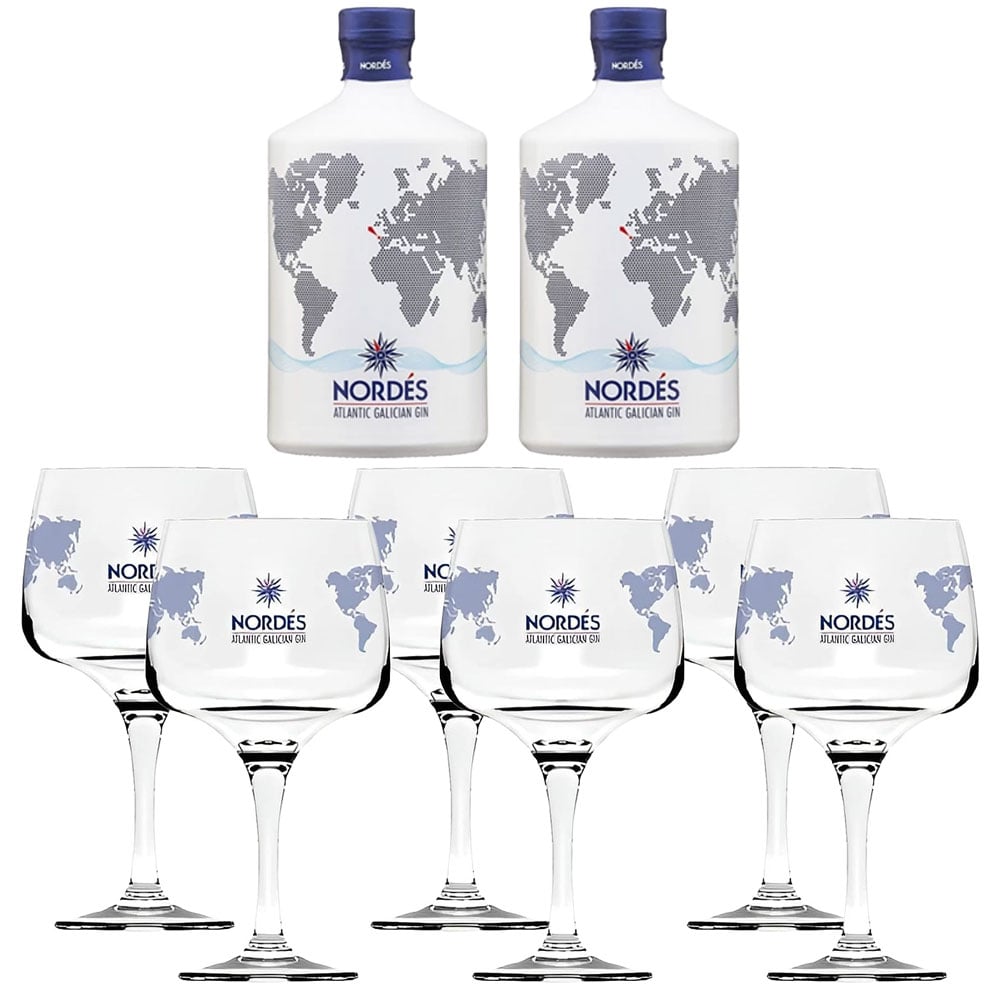 Gin Nordes 2 bt cl 70 + 6 Calici Fardo
