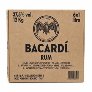 Fardo x 6 Rum Bacardi carta bianca lt 1 6 Bicchieri + 1 caraffa lt 2 acrilici