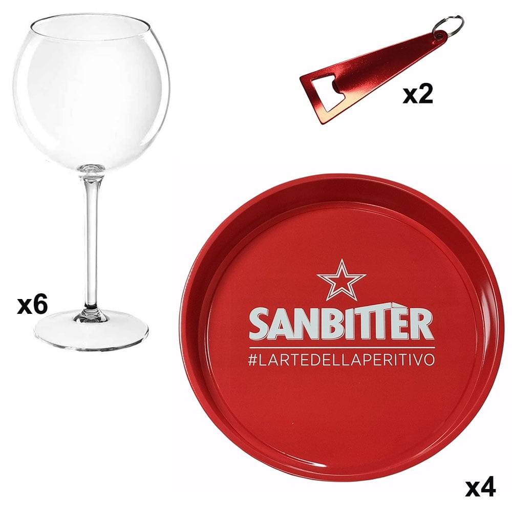 Kit Aperitivo Sanbitter 33900356 - 6 Calici Plastica, 4 Vassoi, 2 Apribott  