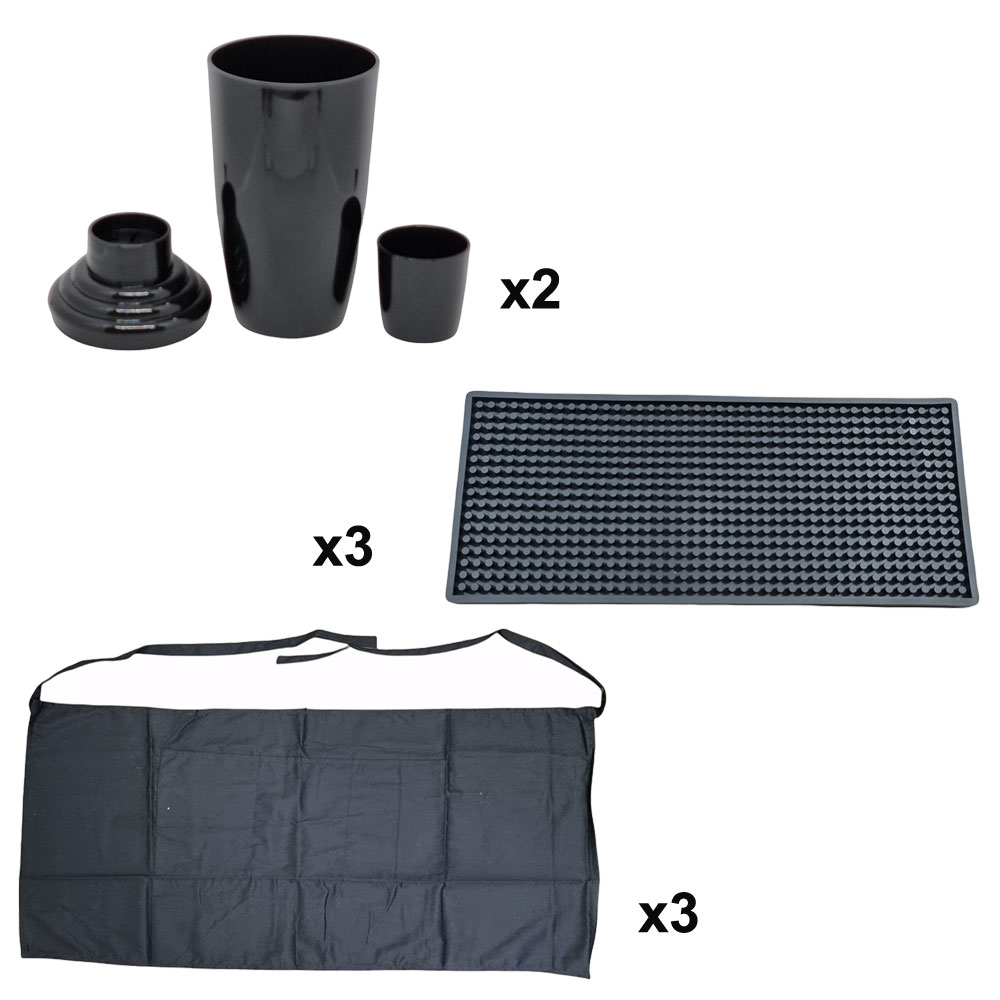 Kit Barman - 2 Shaker Plastica, 3 Barmat 3 Grembiuli Barman 