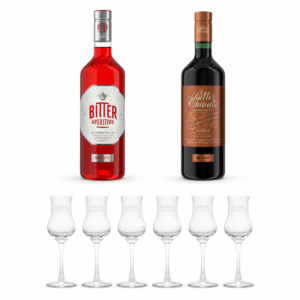 Nardini Aperitivi Bundle: Bitter Aperitivo Nardini Lt 1, Bitter Nardini Chinato Lt 1; Omaggio Bicchieri Nardini Calici 4 Cl Riedel Bar Cognac X6