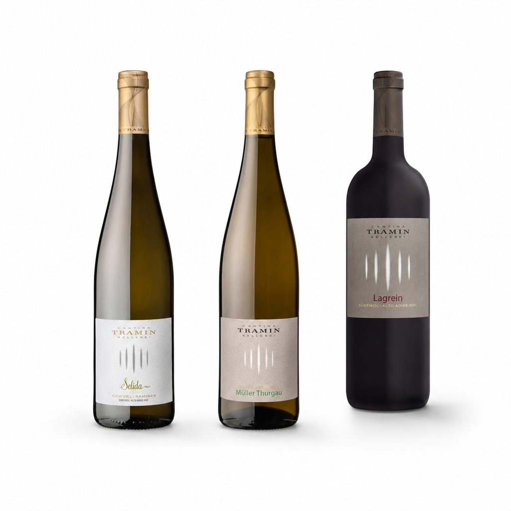 Scopri l'eleganza dei vini Tramin: Gewurztraminer, Müller Thurgau e Lagrein DOC 2022