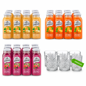 San Benedetto Soft Drink Bundle con Succoso Albicocca Banana, Ace Zero e Frutti Rossi con Bicchiere Omaggio