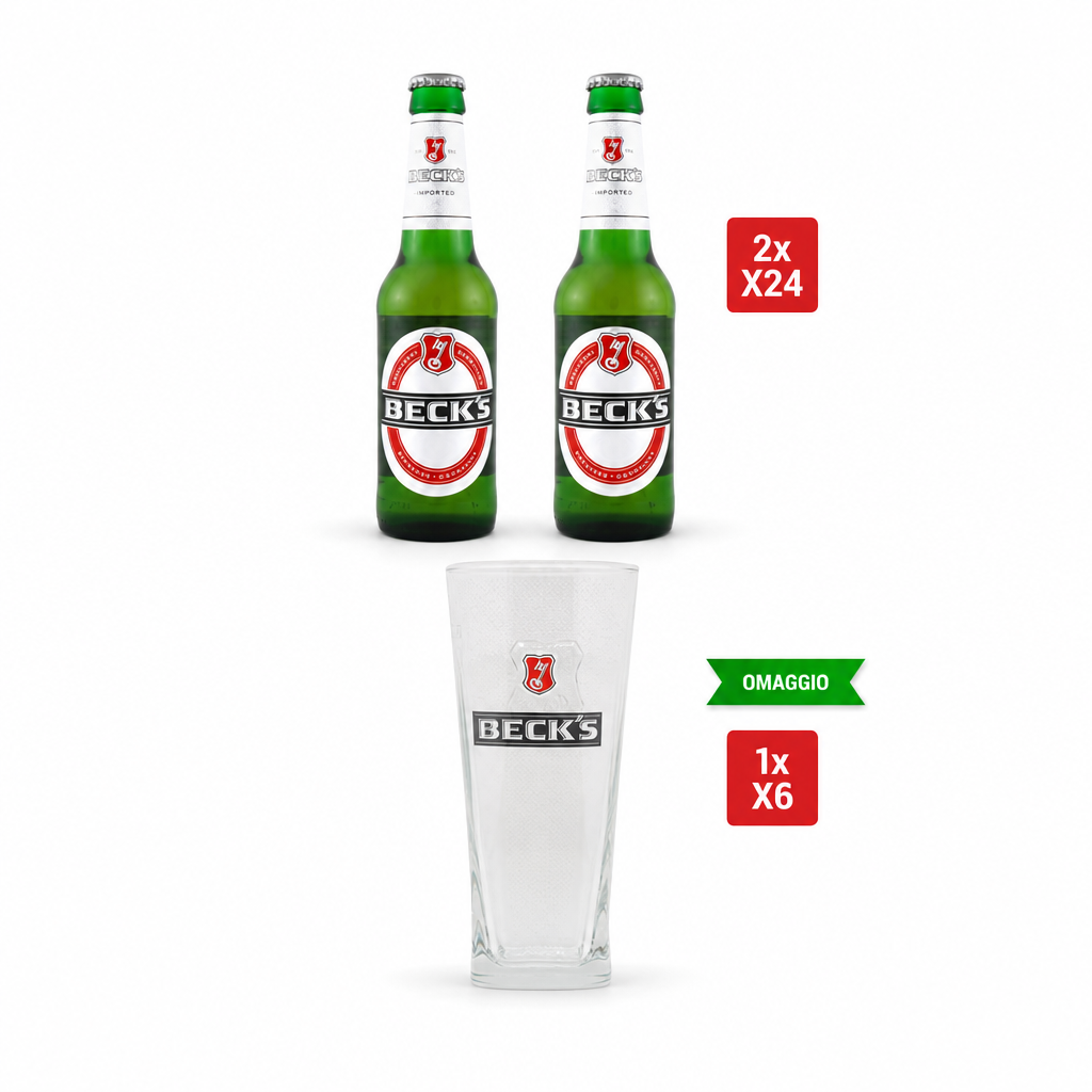 Beck's Birre Bundle 2x Birra Beck's Cl 33 Vap X24 con Bicchiere Beck's Cl 40 Omaggio