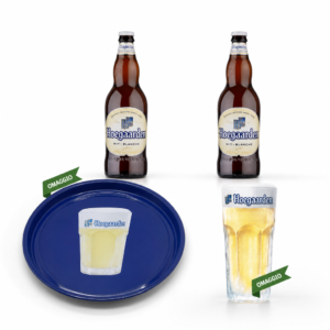 Hoegaarden Birre Bundle 2x Birra White 33cl X24 con Vassoio Blu e Bicchiere 25cl Omaggio
