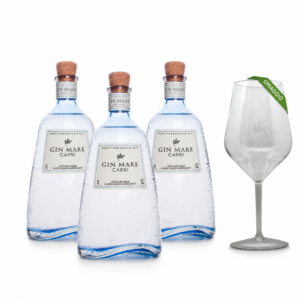 Mare Distillati Gin Mare Capri 3 Bottiglie Da 70 cl Con Omaggio Bicchieri Calice In Plastica X6