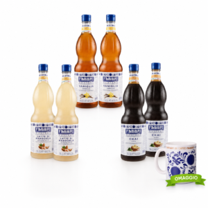 Fabbri Food Bundle Mixybar: Sciroppi Vaniglia, Latte Mandorla e Chai con Tazza Mug Ceramica in Omaggio