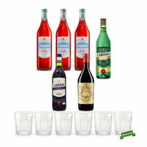 Carpano Aperitivi Selezione Esclusiva con Bitter Rosso, Vermouth Dry, Classico e Antica Formula con Omaggio Set 6 Bicchieri Sestriere