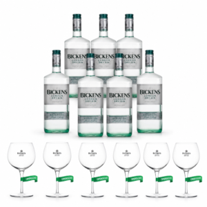 Bickens Distillati Gin London Dry 6 Bottiglie Lt 1 Con Bicchiere Calice Balloon Omaggio