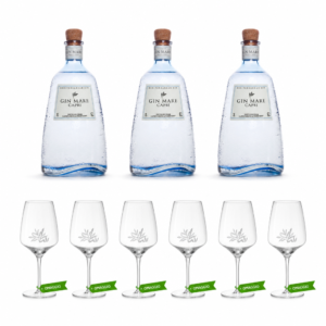 Mare Distillati Gin Mare Capri 3 Bottiglie 70 cl Con Omaggio Set 6 Bicchieri Calice in Plastica