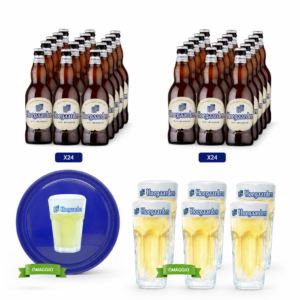 Hoegaarden Birre Bundle 2x Birra White 33cl X24 con Vassoio Blu e Bicchiere 25cl Omaggio