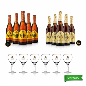Leffe Pack Birre Ambrata e Bionda 6x75cl con Bicchiere Calice in Omaggio