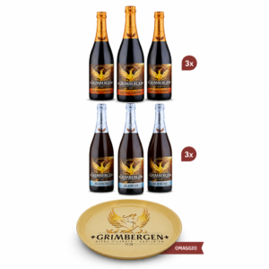 Grimbergen Birre Bundle Esclusivo con 3x Double Ambree 75cl e 3x Blanche 75cl con Vassoio in Metallo Omaggio