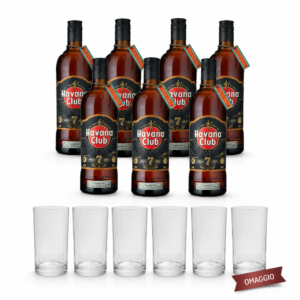 Havana Club Distillati Bundle: 6 Rum Añejo 7 Anni Lt 1 + Omaggio Set 6 Bicchieri Havana Cuban Glass