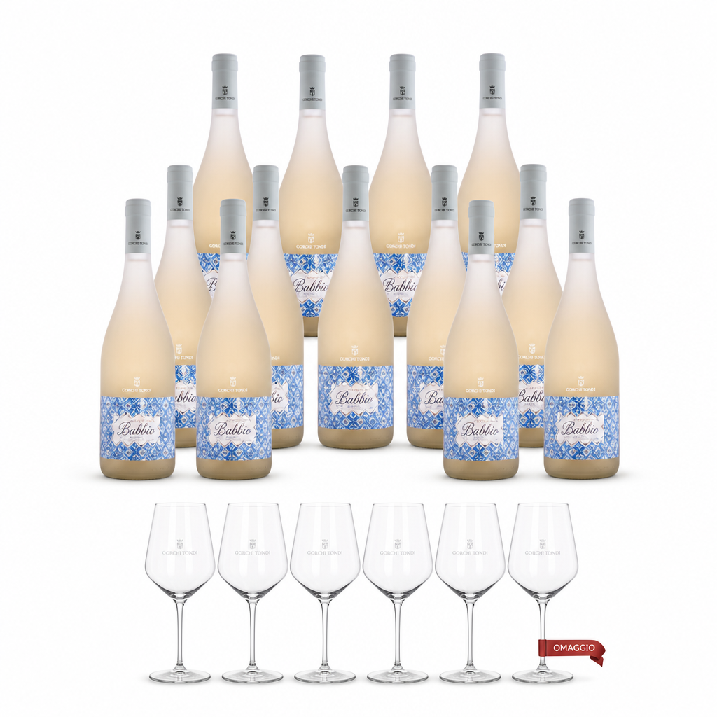 Gorghi Tondi Bundle Vino Bianco Babbio IGP 12 Bottiglie con Set 6 Calici Evolution Omaggio