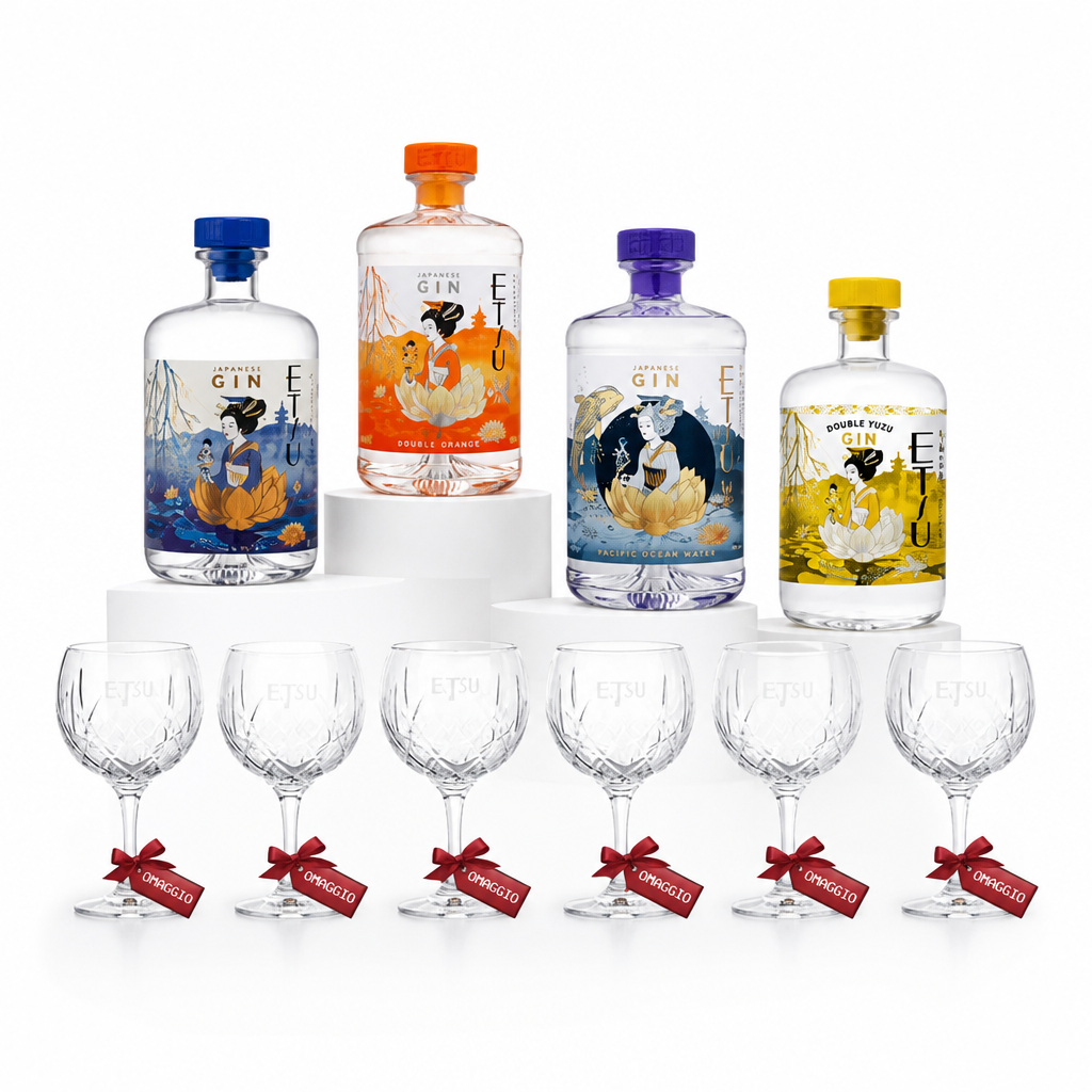 Etsu Gin Bundle Premium: Original, Double Orange, Pacific, Double Yuzu 70 cl Con Omaggio 6 Calici