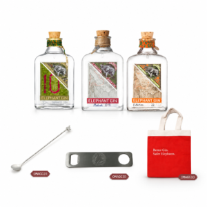 Elephant Distillati Bundle Gin Anniversary, Dry e Orange & Cocoa 50 cl con Omaggio Accessori Elephant
